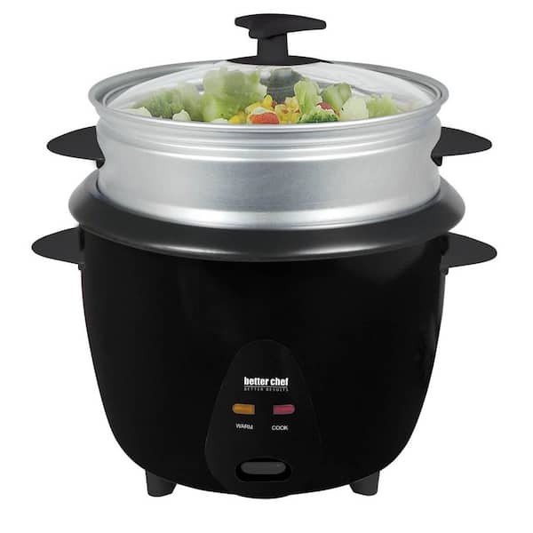 5 Cup Rice Cooker with Food Steamer Attachment in Black