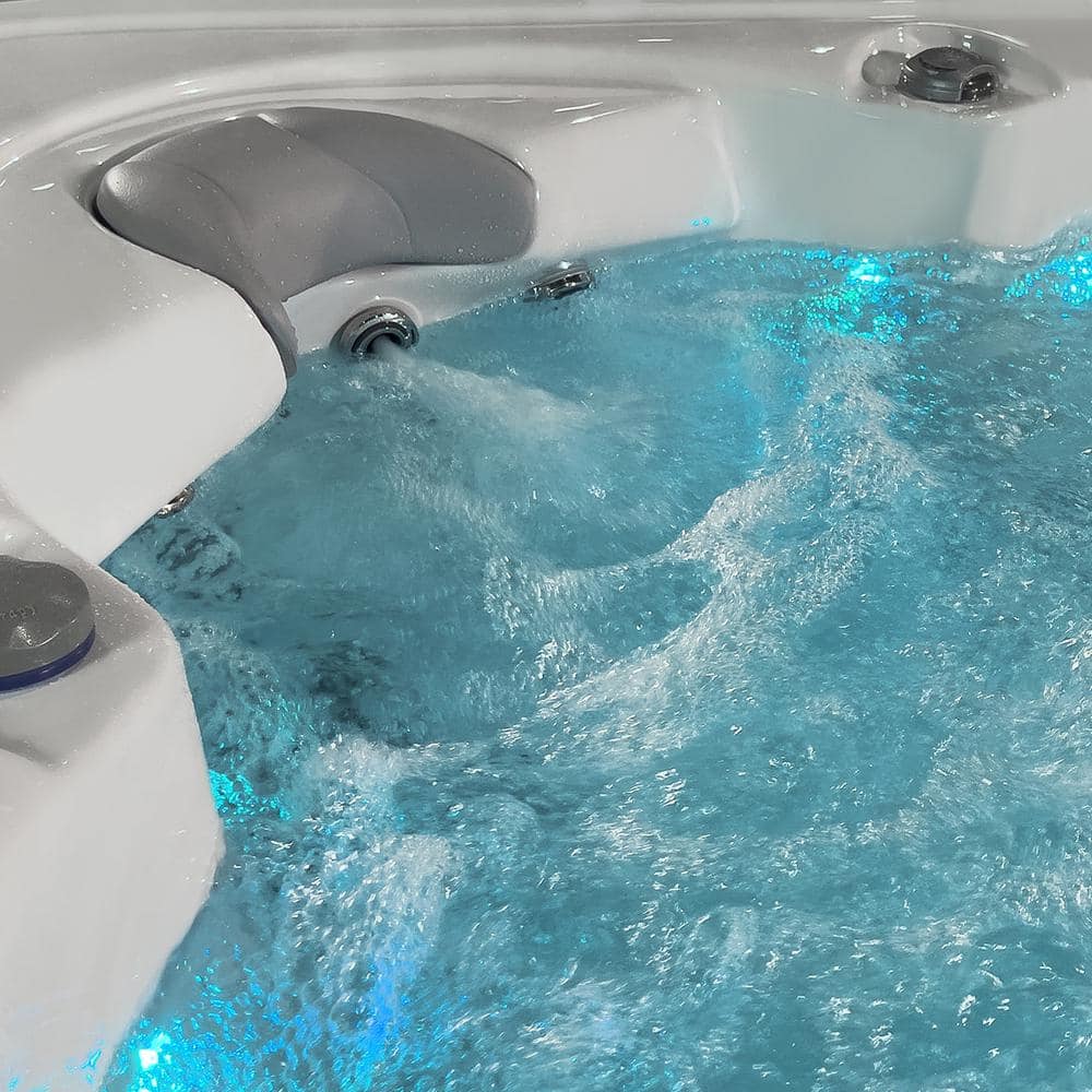 Scenic 6-Person Grey and White Rectangle Hot Tub with 69 Jets