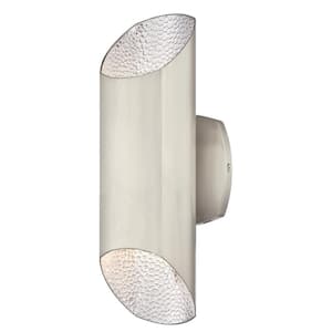 Carson 2-Light Brushed Nickel with Hammered Brushed Nickel Interior Outdoor Integrated LED Wall Lantern Sconce