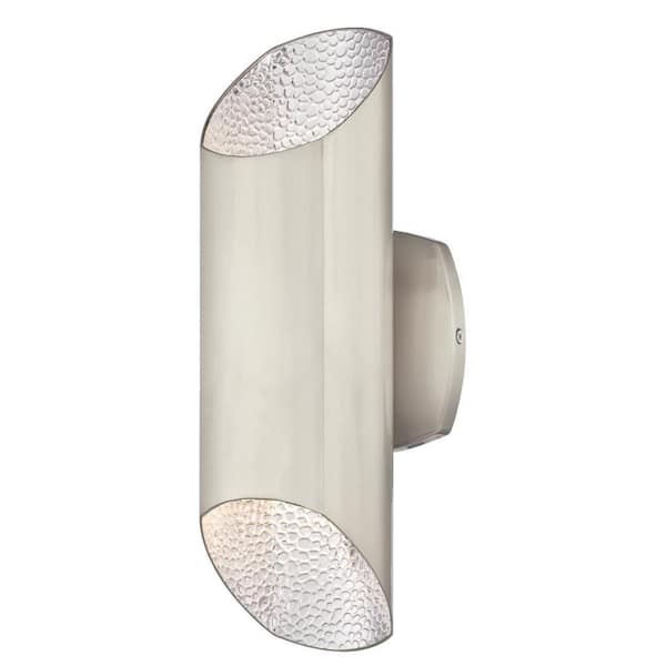 Westinghouse Carson 2-Light Brushed Nickel with Hammered Brushed Nickel Interior Outdoor Integrated LED Wall Lantern Sconce