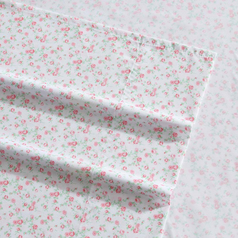 Queen Light Pink Floral Satin Microfiber Sheet Set