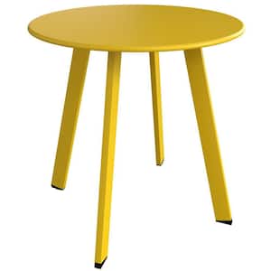 18 in. Yellow Metal Square Legs Steel Powder Coated Round Outdoor Dining Table without Extension