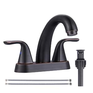 Modern 4 in. Centerset Double-Handle High Arc Bathroom Faucet with Lift Rod Drain Included in Oil Rubbed Bronze