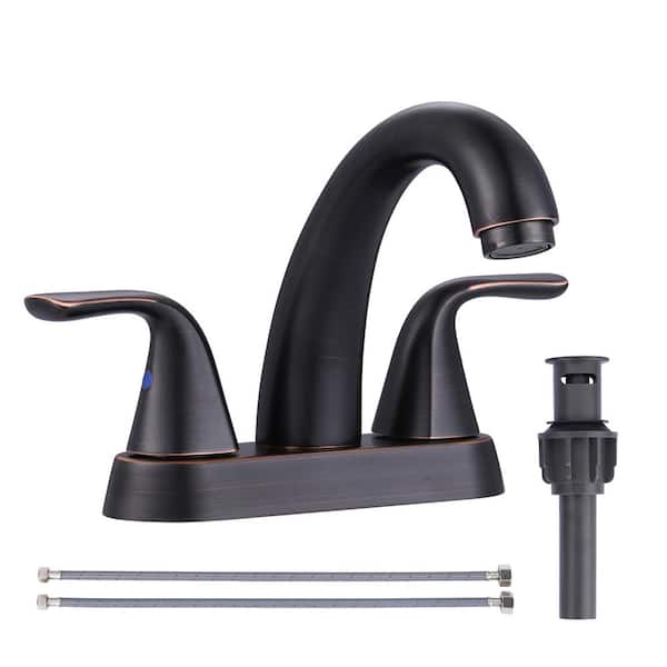 IVIGA 4 in. Centerset Double Handle High Arc Bathroom Faucet with Drain Kit, 2-Aerators and Supply Lines in Oil Rubbed Bronze