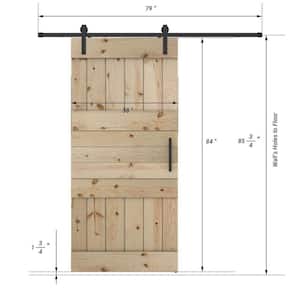 Mid Lite Series 38 in. x 84 in. Fully Set Up Unfinished Pine Wood Sliding Barn Door With Hardware Kit