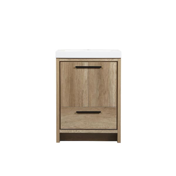 Unbranded Simply Living 24 in. Single Bathroom Vanity in Natural Oak with Resin Vanity Top in White