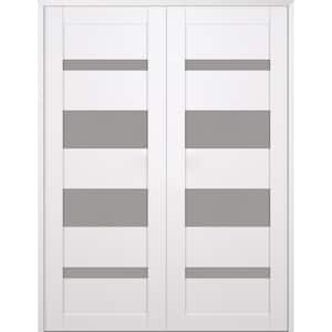 Mirella 64 in. x 79,375 in. Both Active 4-Lite Frosted Glass Snow White Wood Composite Double Prehung Interior Door