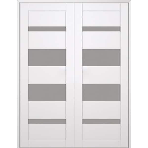 Belldinni Mirella 48 in. x 84 in. Both Active 4-Lite Frosted Glass Snow White Wood Composite Double Prehung Interior Door