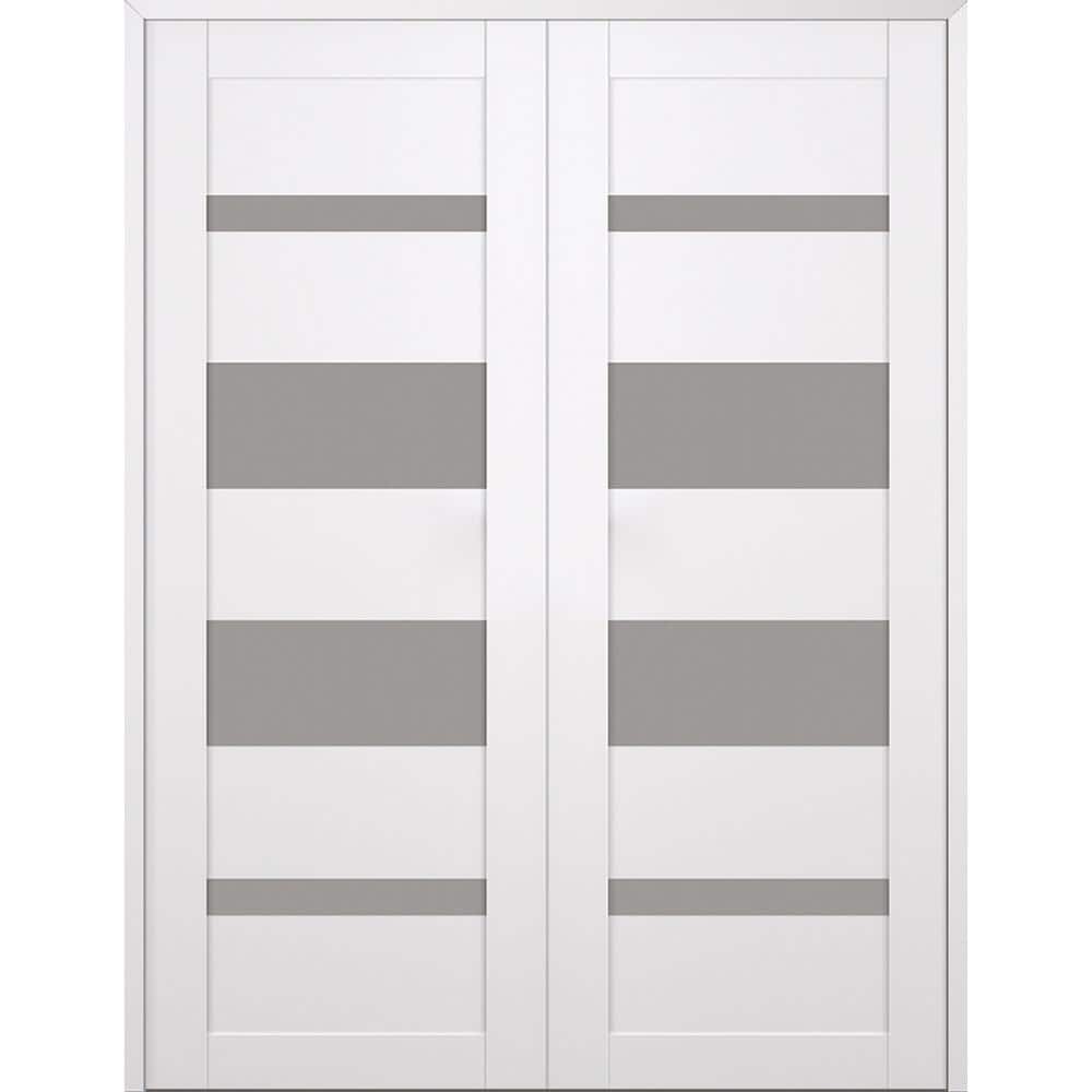 Mirella 60 in. x 84 in. Both Active 4-Lite Frosted Glass Snow White Wood Composite Double Prehung Interior Door price history on PriceWatchPro