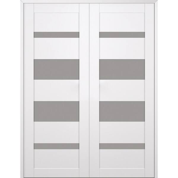 Belldinni Mirella 36 in. x 84 in. Both Active 4-Lite Frosted Glass Snow White Wood Composite Double Prehung Interior Door