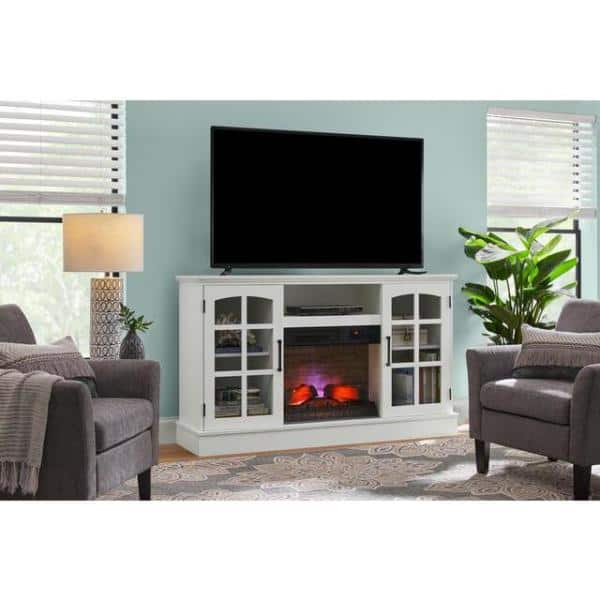 StyleWell Hazeltine 60 in. W Freestanding Media Console Electric Fireplace TV Stand in White -  23MMP35163-PT85