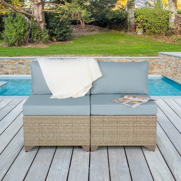 TK CLASSICS Maui Metal Outdoor Sectional with Sky Blue Cushions
