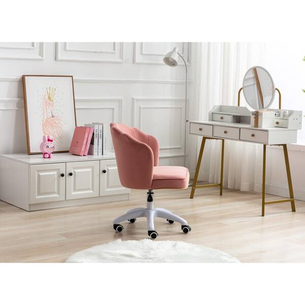 Veryke Pink Fabric Task Chair Home, Rolling Vanity Seat