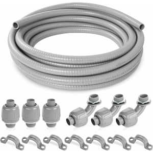 1/2 in. x 25 ft. Non Metallic Flexible Electrical Conduit Liquid Tight with 3-Pcs Coupling, 3-Pcs Elbow and 7-Pcs Strap