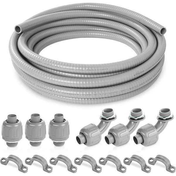 Ahfiwaso 1/2 in. x 25 ft. Non Metallic Flexible Electrical Conduit Liquid Tight with 3-Pcs Coupling, 3-Pcs Elbow and 7-Pcs Strap