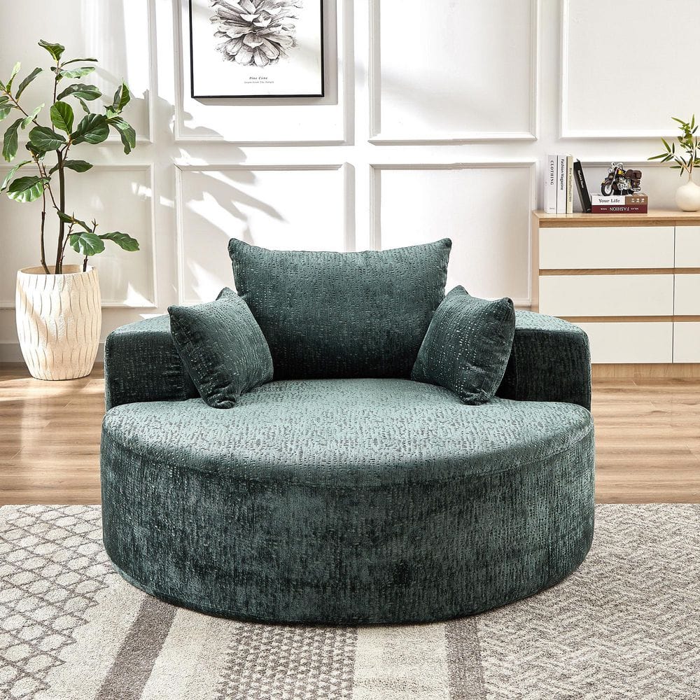 55 in. Wide Rounded Arm Chenille Round Single Sofa in Dark Green