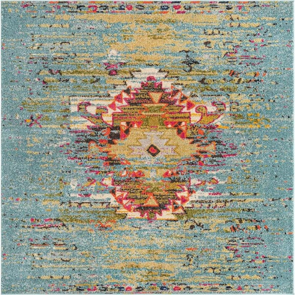 Unique Loom Vita Chagall Turquoise 6 ft. 1 in. x 6 ft. 1 in. Area Rug