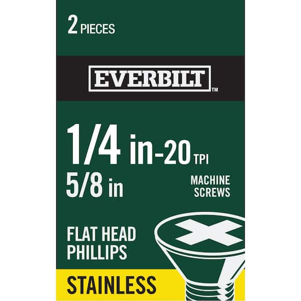 Everbilt 1/4 in.-20 x 5/8 in. Stainless Steel Phillips Flat Head Machine Screw (2-Pack)