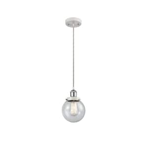 Beacon 100-Watt 1 Light White and Polished Chrome Shaded Mini Pendant Light with Seeded Glass Shade