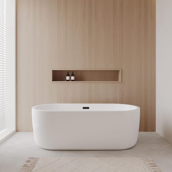 Juliette 67 in. Acrylic Flatbottom Bathtub in White with Matte Black Trim