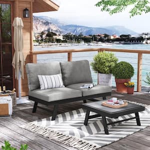 Three Seater Aluminum Outdoor Couch with Gray Cushions