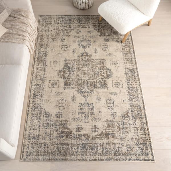 Rumiya Medallion Beige 9 ft. x 12 ft. Indoor Area Rug
