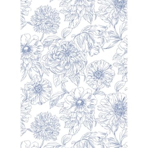 Floral Blooms Prussian Blue Removable Peel and Stick Vinyl Wall Mural, 108 in. x 78 in.