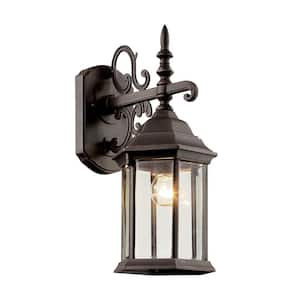 Josephine 15.5 in. 1-Light Rust Outdoor Wall Light Fixture with Clear Glass