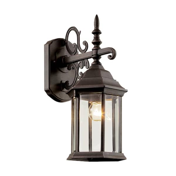 Bel Air Lighting Josephine 15.5 in. 1-Light Rust Outdoor Wall Light Fixture with Clear Glass