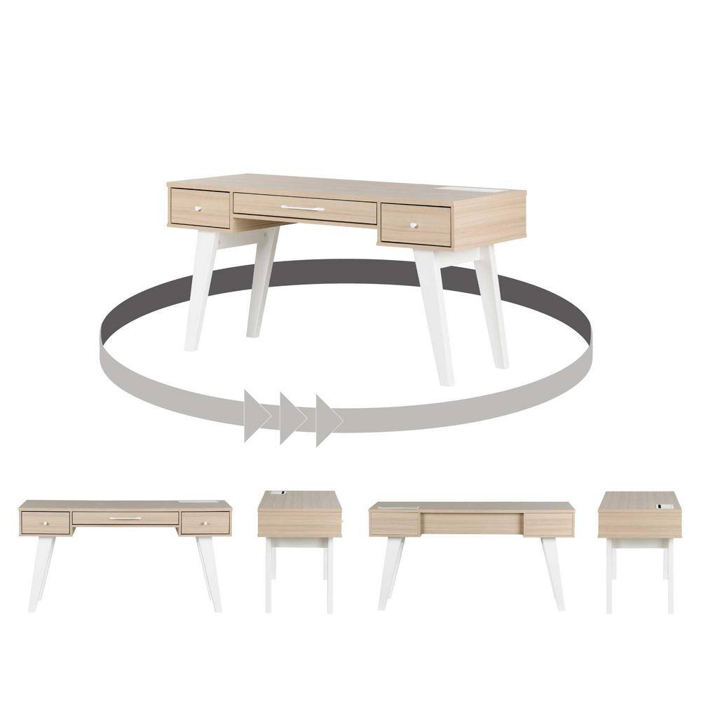 Soft Elm Scandinavian Computer Desk with Power Outlet and USB Ports