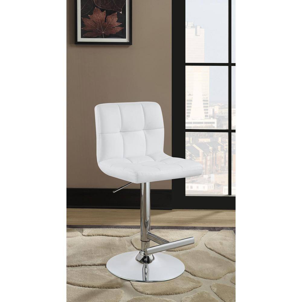 White Adjustable Swivel Bar Stools with Metal and Leather