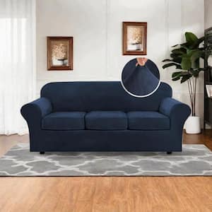 Navy 4-Piece Thick Velvet Sofa Covers, High Stretch Slipcovers, Furniture Protector, Couch Covers for 3-Cushion Sofa