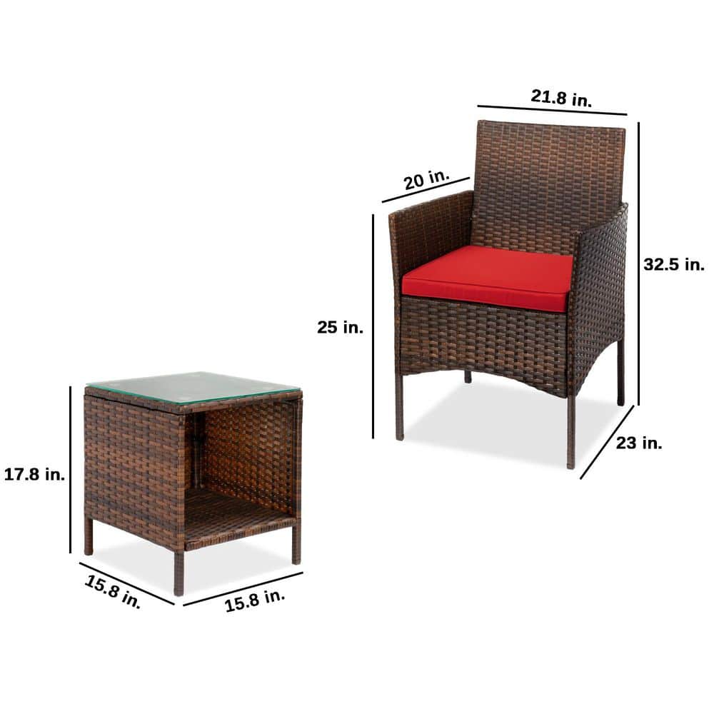 Ruby Red Cushioned Steel Wicker Outdoor Bistro Set