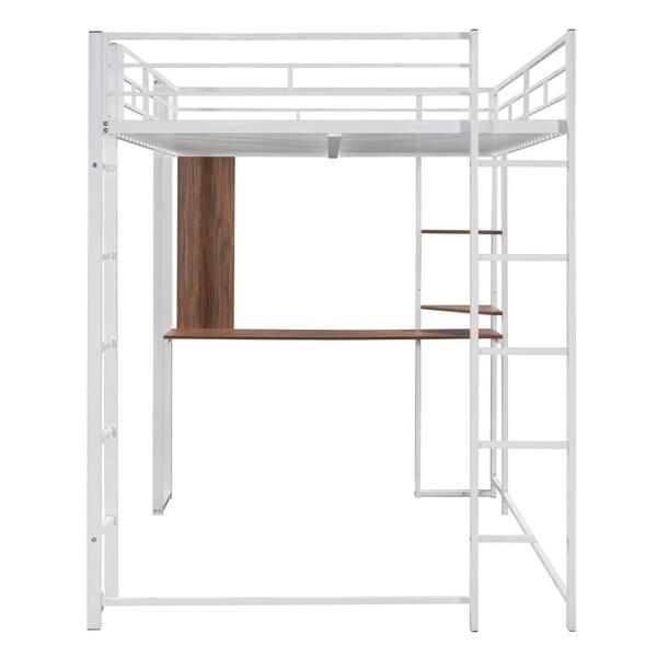 Have A Question About White Full Size Metal Loft Bed With 2 Shelves And One Desk Pg 1 The Home Depot