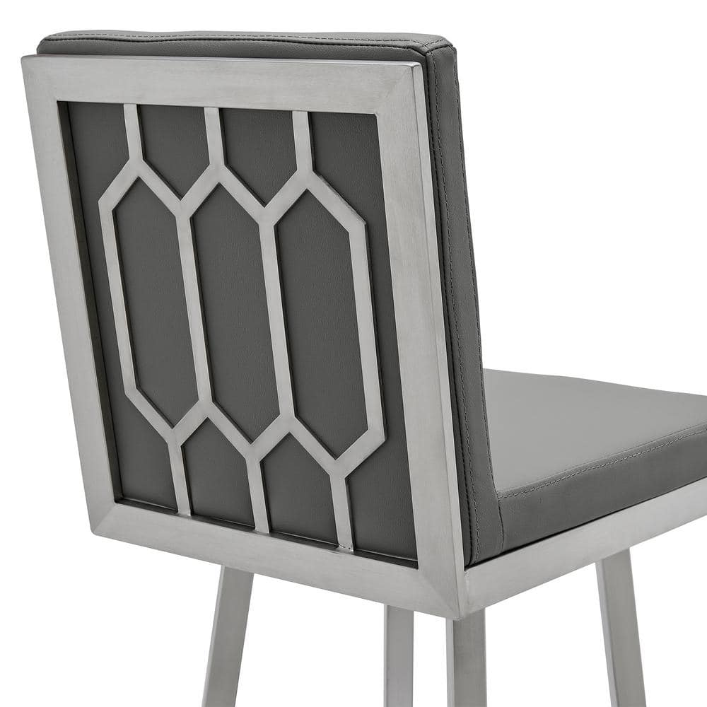 Swivel Gray Metal 44" Modern Barstool with Faux Leather