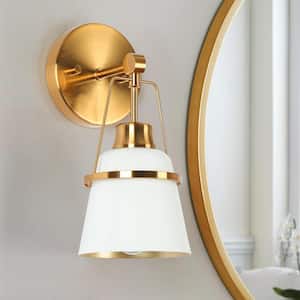 Modern Dome Bedroom Wall Sconce Light 1-Light White and Gold Funnel Bathroom Wall Sconce Light with Metal Shade