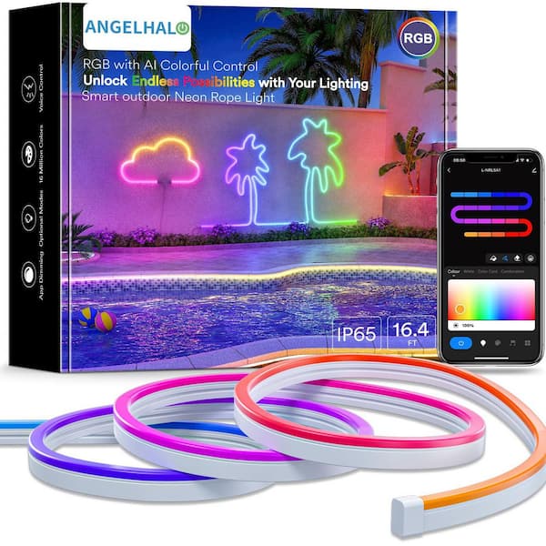 BIBIVIS 16.4 ft. Outdoor Hardwired Neon Integrated LED Strip Lights, Smart Neon Lights IP65 Waterproof with DIY Scene Modes
