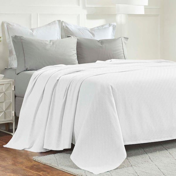 Milan White Textured Cotton Striped Lightweight Woven Twin Blanket