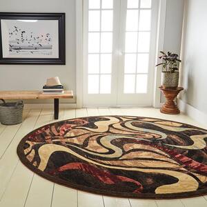 Catalina Picasso Black/Brown 8 ft. Abstract Round Area Rug