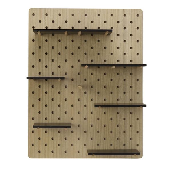 Melannco 24 in. H x 18 in. D x 5.4 in W Black MDF Pegboard Decorative Wall Shelf