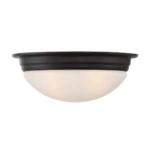 13 in. W x 4.25 in. H 2-Light English Bronze Flush Mount Ceiling Light with Glass Shade