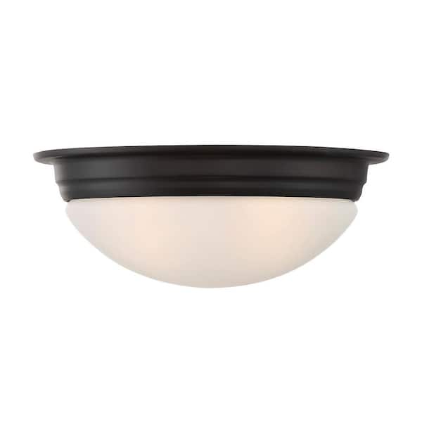 Savoy House 13 in. W x 4.25 in. H 2-Light English Bronze Flush Mount Ceiling Light with Glass Shade