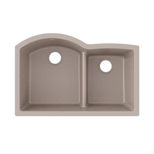 Elkay Quartz Classic 33 in. Undermount Offset 60/40 Double Bowl 16-Gauge Greige Granite/Quartz Composite Kitchen Sink Only