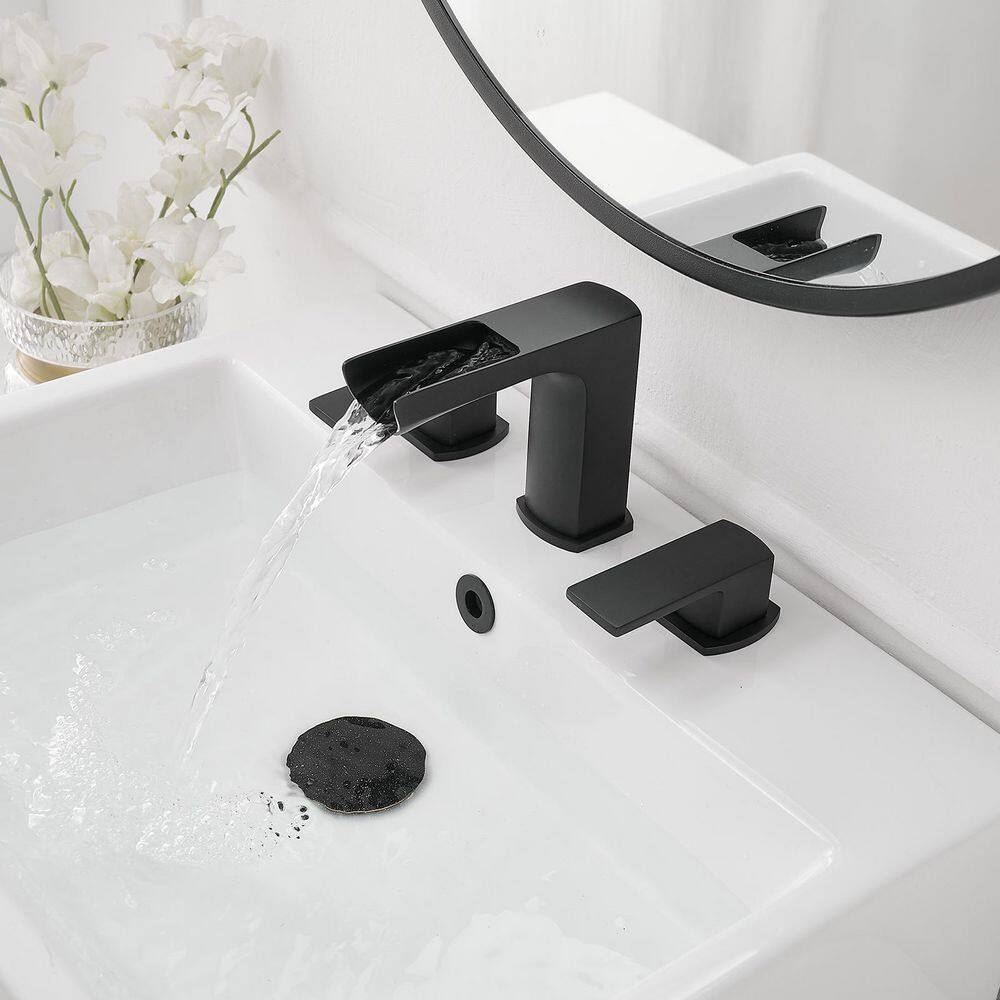 Matte Black Stainless Steel Waterfall Double-Handle Faucet Set