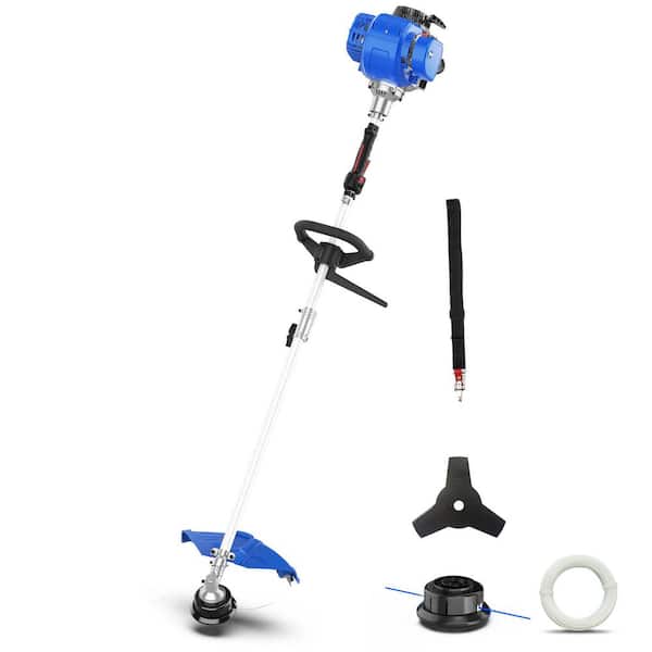 31cc 17 in. 4-Stroke 31cc Gas Straight Shaft String Trimmer with Brush Cutter Blade, Rubber Handle and Extra Spool