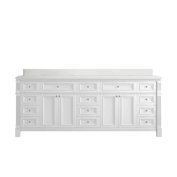 Willow Collections Paris 84 in. W x 22 in. D x 36 in. H Double Sink Bath Vanity in White with 1.5 in. White qt. Top