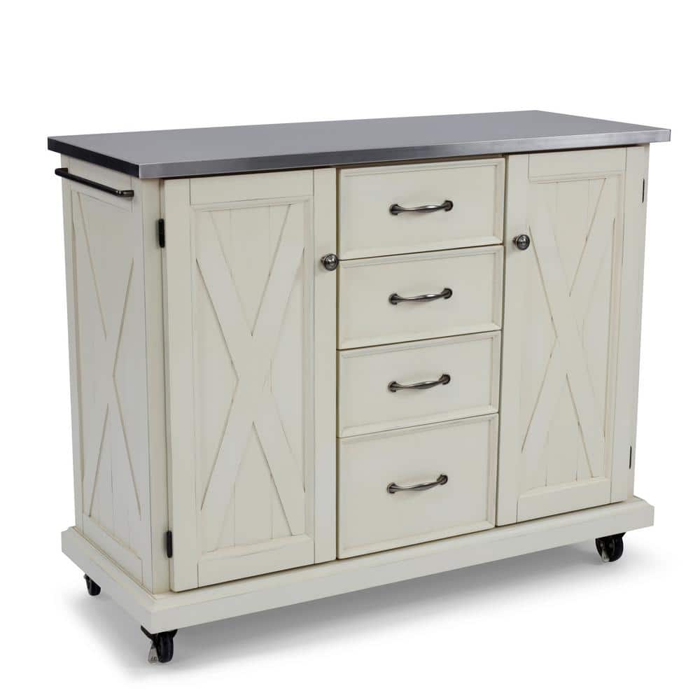 Off-White Rectangular Stainless Steel Top Kitchen Cart with Storage