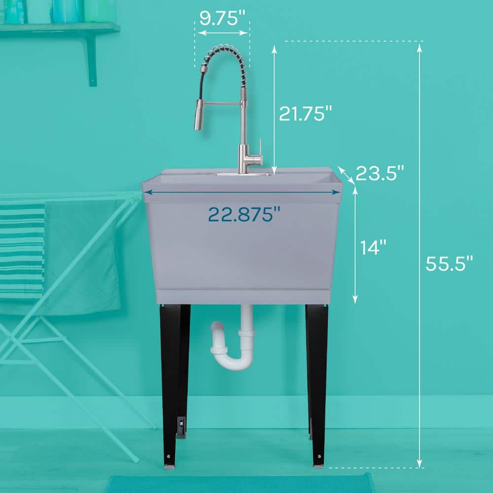 Gray Freestanding Utility Sink with Stainless Steel Faucet