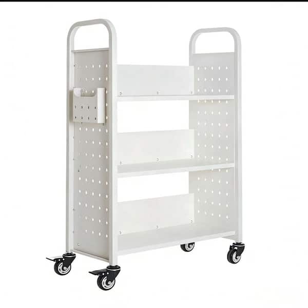 Rolling Library Book Cart, 330 Lbs Capacity, Single-Sided L Shelves, 3" Locking Wheels, 30.3x15x48 in