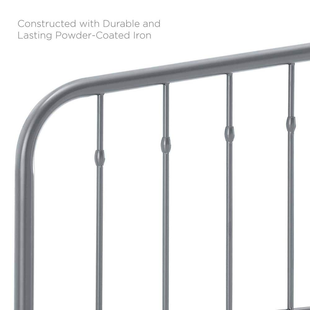 Gray Metal Queen Headboard with Adjustable Height